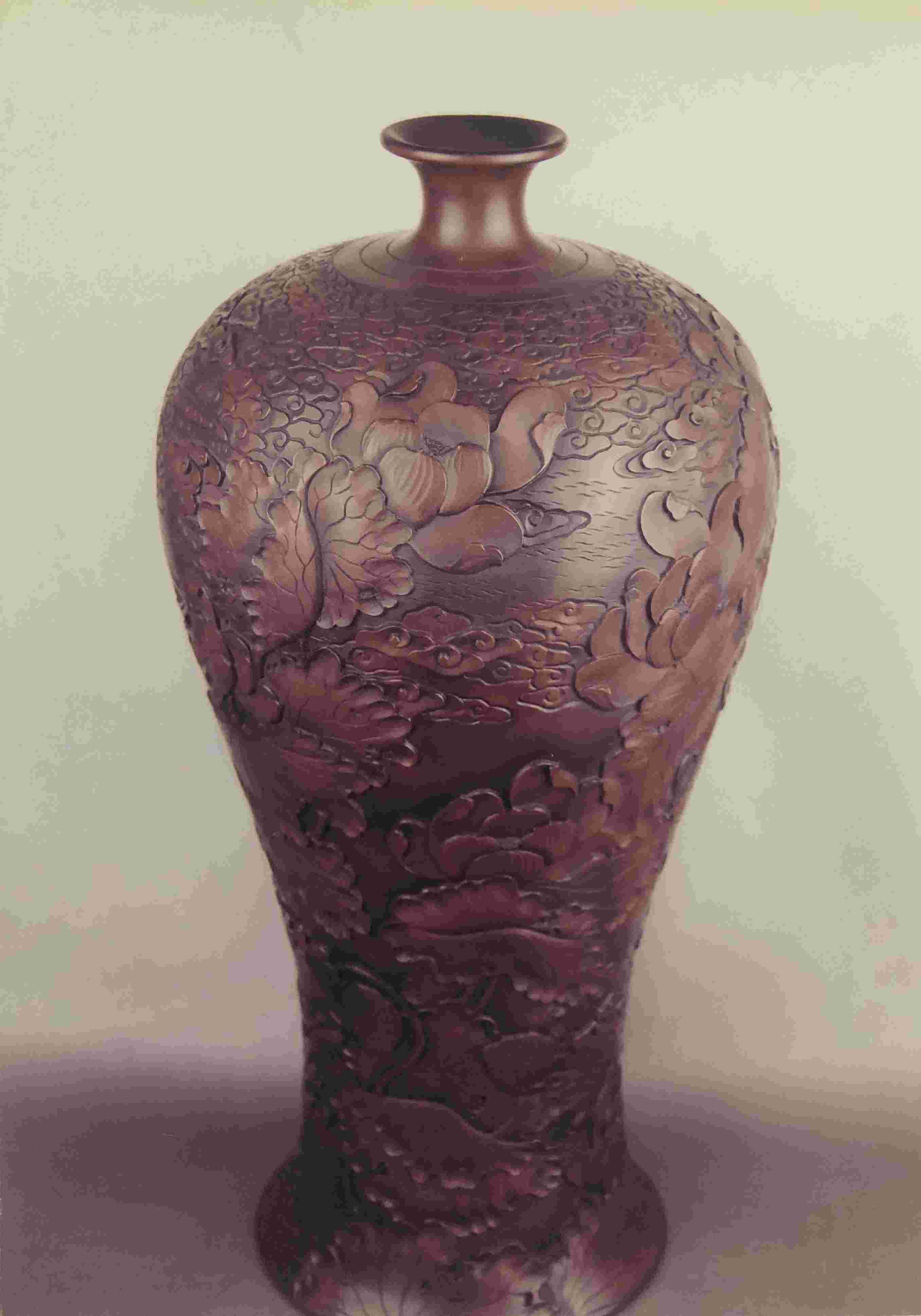 李正龙的作品-李正龙紫陶 浮雕花瓶